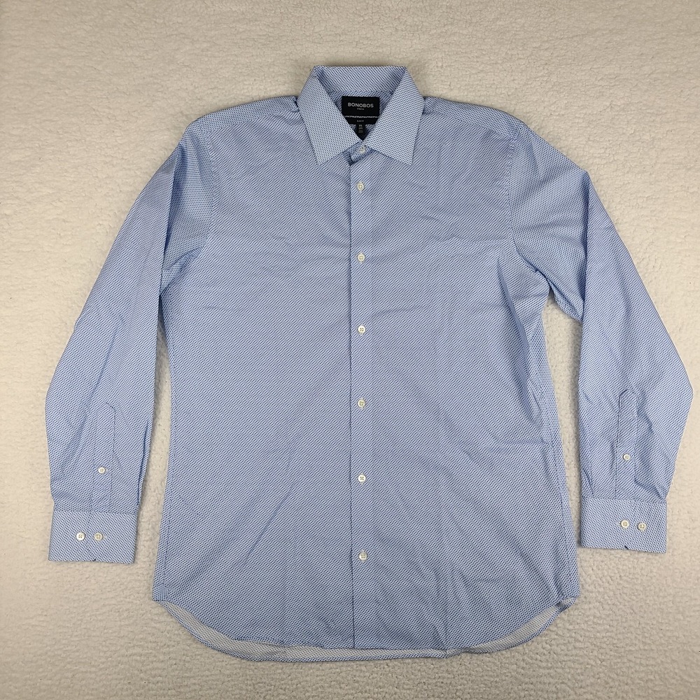 Bonobos Shirt Mens 2XL XXL Blue Geometric Slim Fit Stretch Dress Button Up